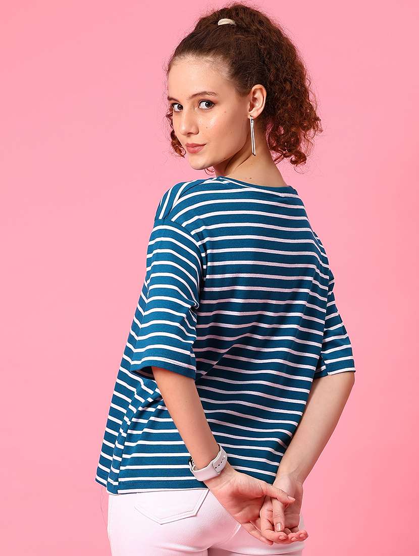 women striped short sleeve loose fit t-shirt - 21958448 -  Standard Image - 3