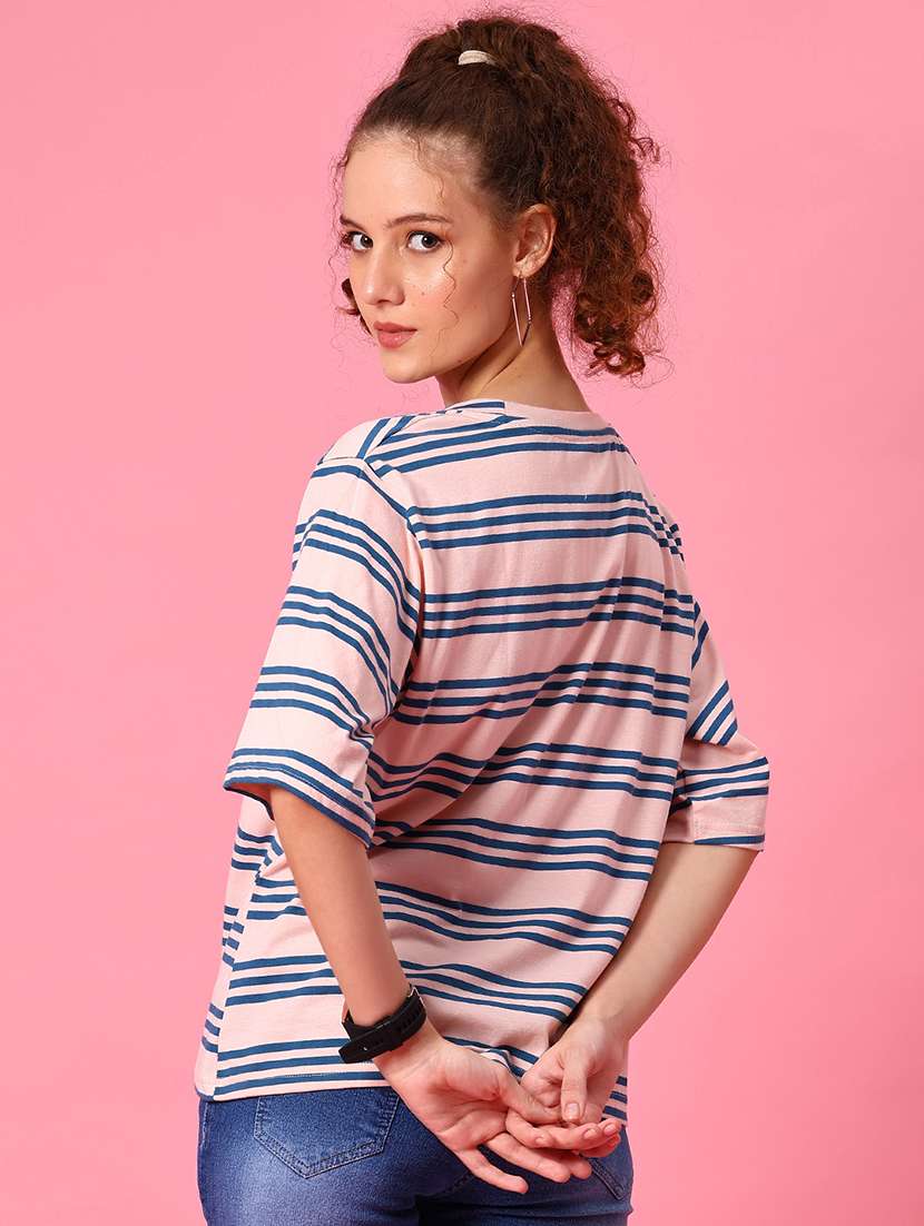 women striped short sleeve loose fit t-shirt - 21958449 -  Standard Image - 3