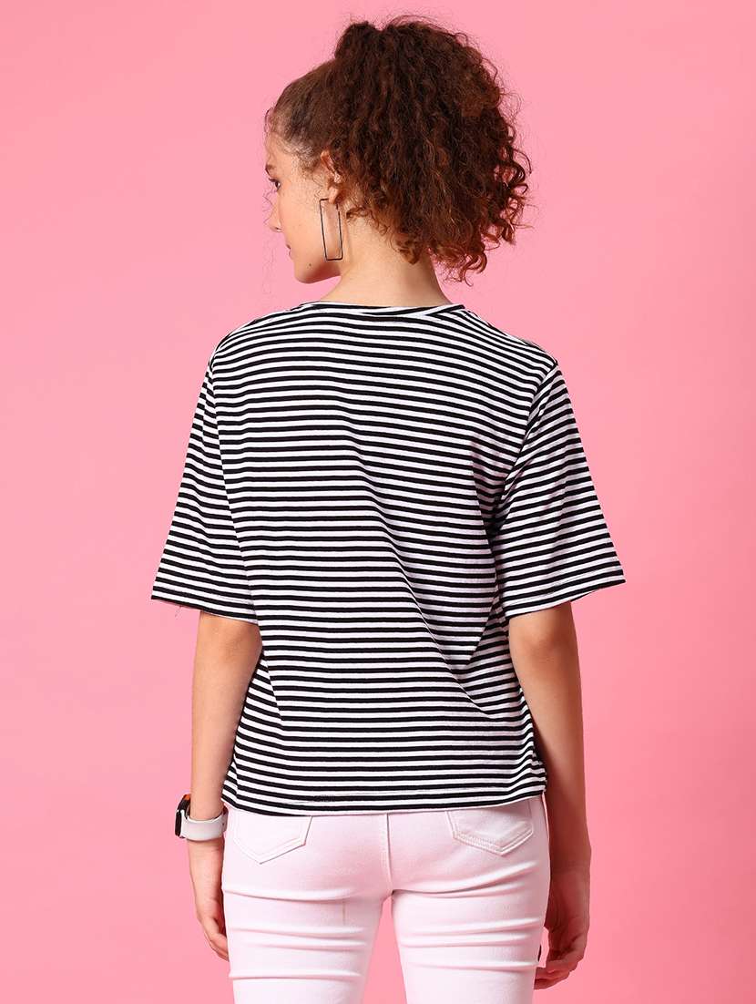 women striped short sleeve loose fit t-shirt - 21958450 -  Standard Image - 3