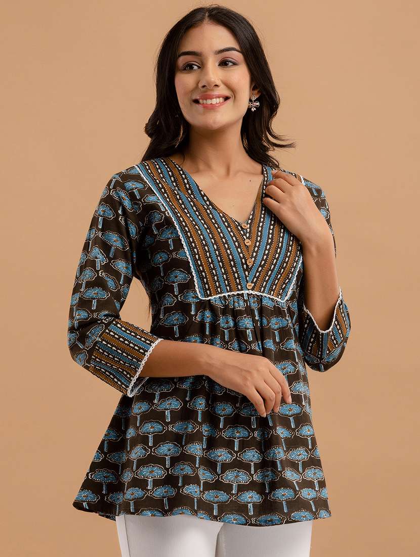 women three quarter sleeve a-line kurti - 21958455 - Standard Image - 3