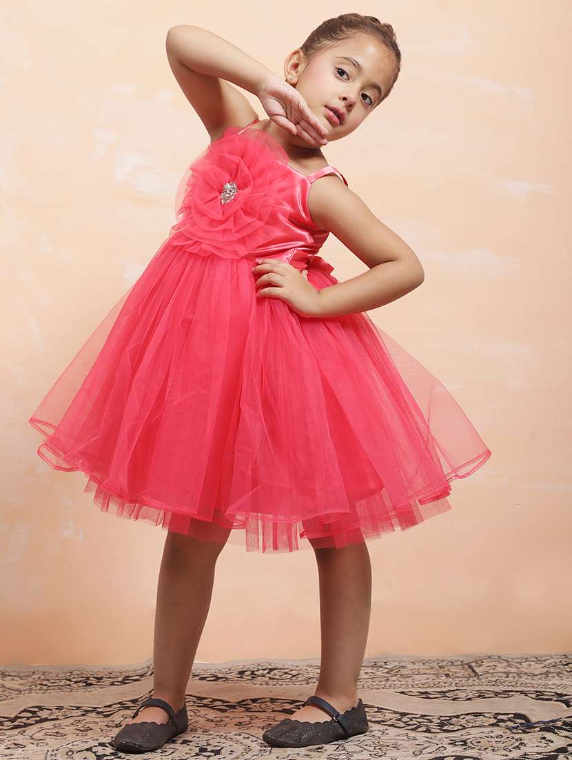 girls solid shoulder strap fit & flare dress - 21958469 -  Zoom Image - 0
