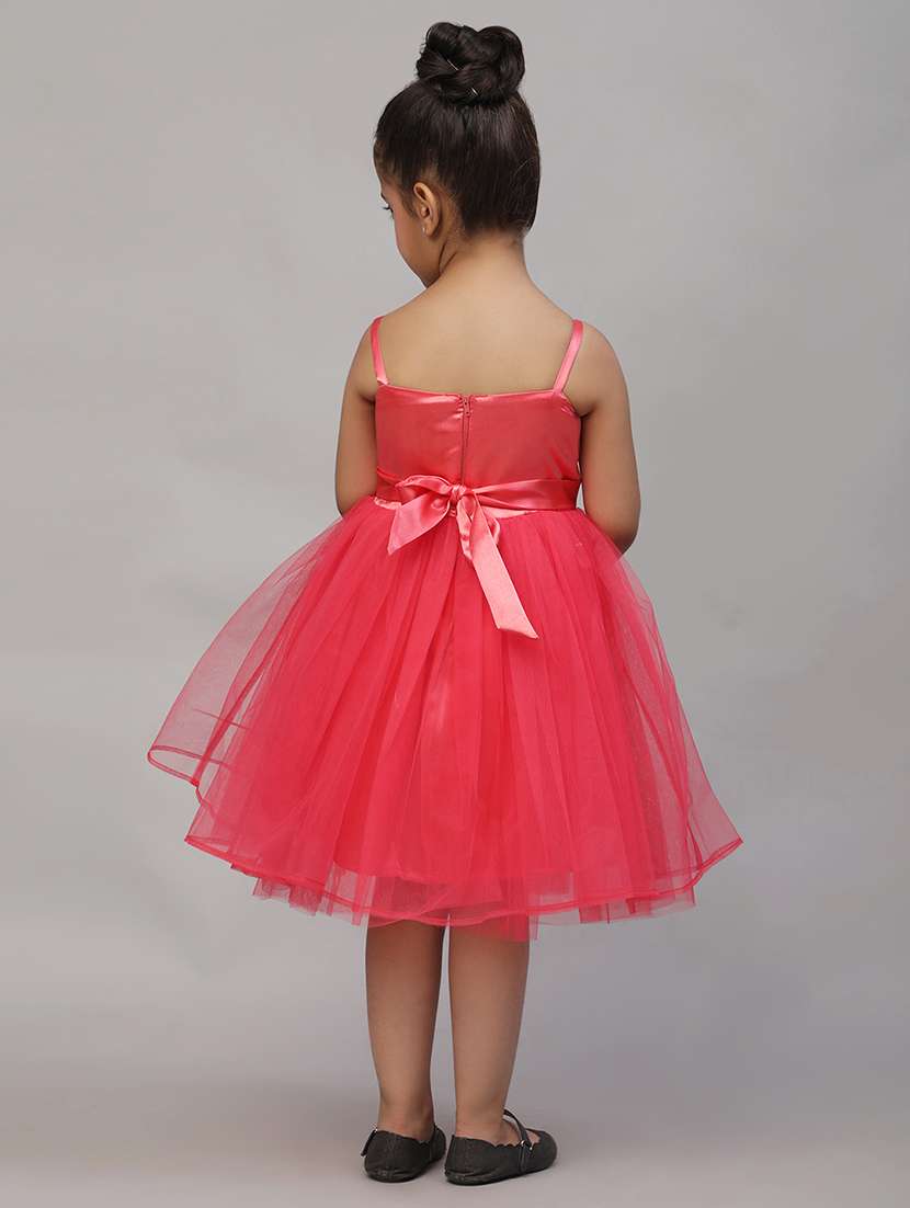 girls solid shoulder strap fit & flare dress - 21958469 -  Standard Image - 3