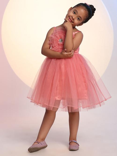 girls solid shoulder strap fit & flare dress - 21958470 -  Standard Image - 0