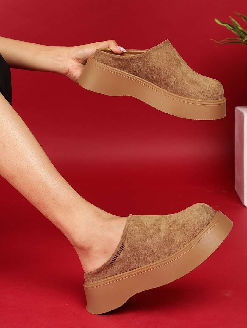 women brown slip on mule