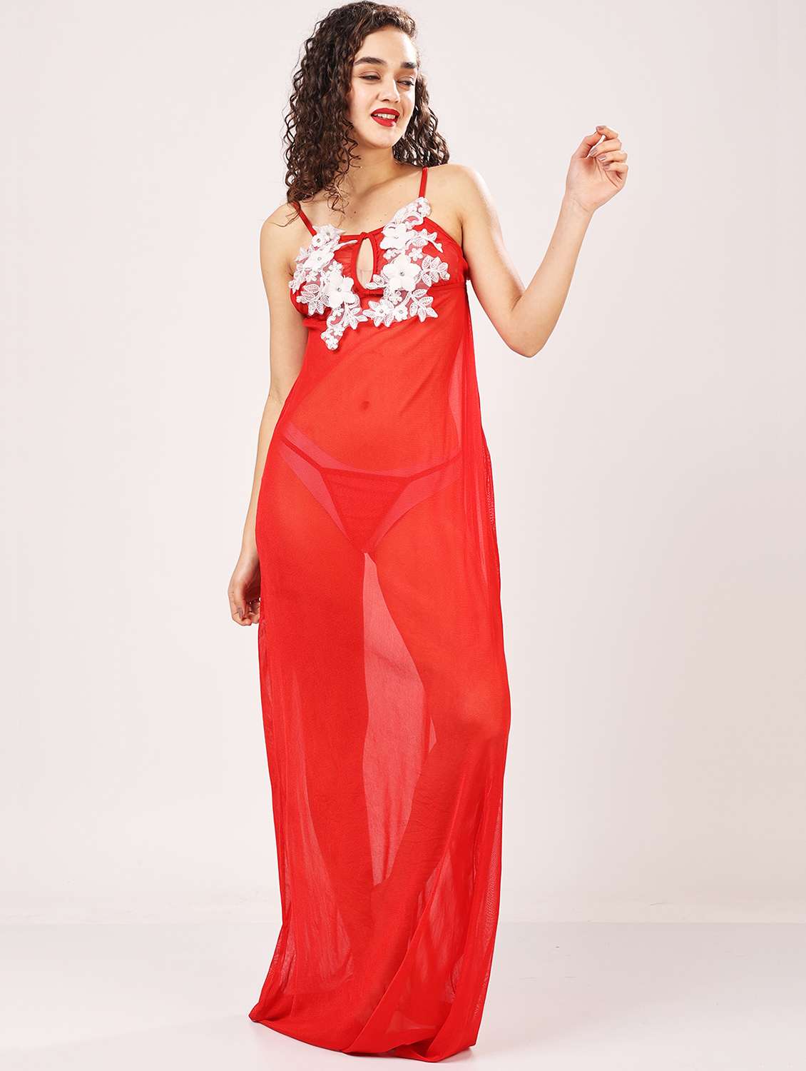 women embellished shoulder strap babydoll set