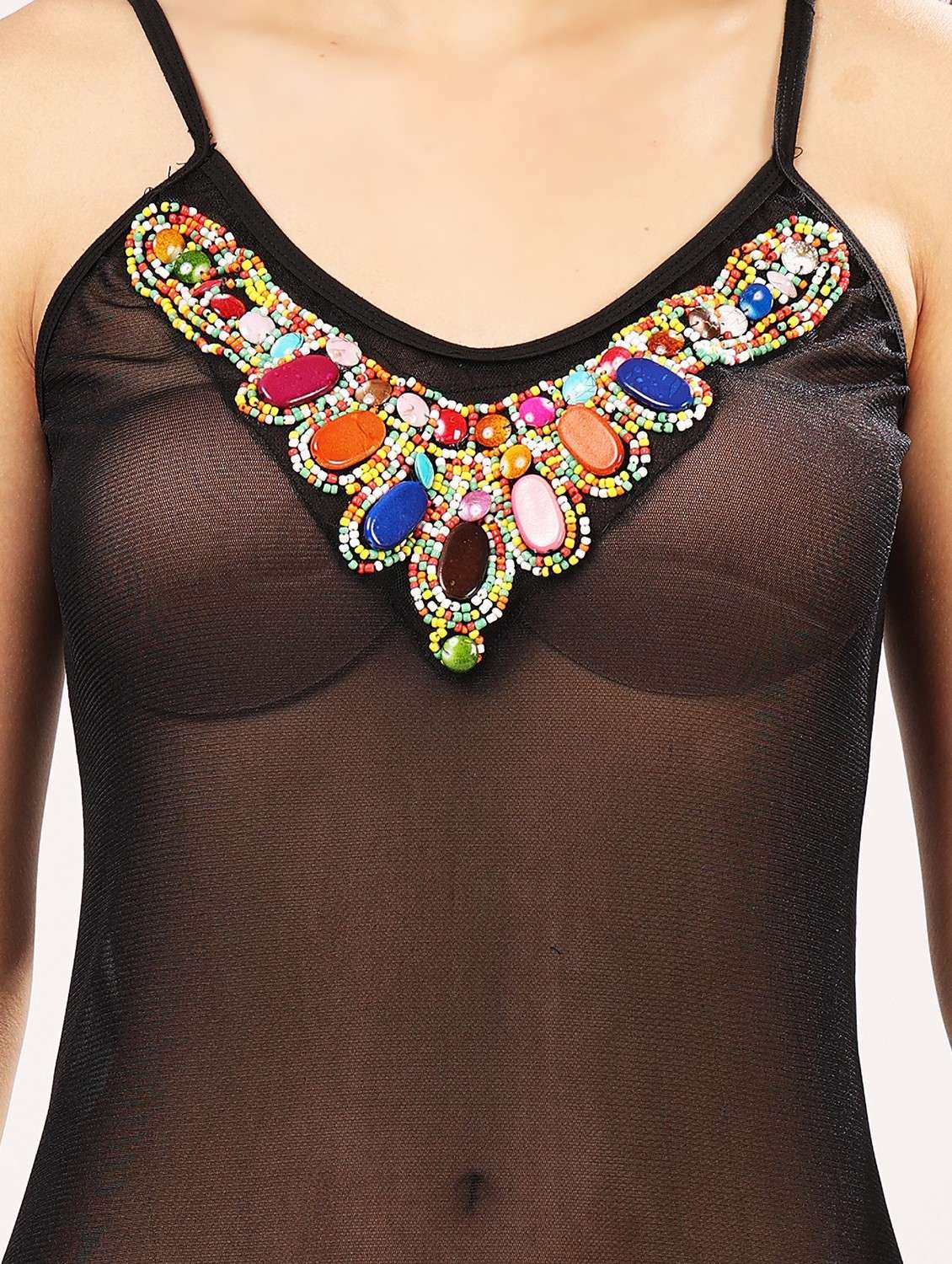 women black embellished shoulder strap babydoll set - 21958513 -  Standard Image - 3