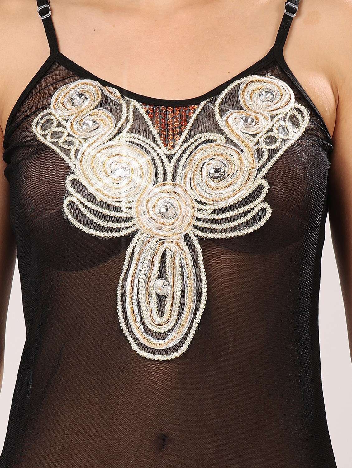 women black embellished shoulder strap babydoll set - 21958515 -  Standard Image - 3