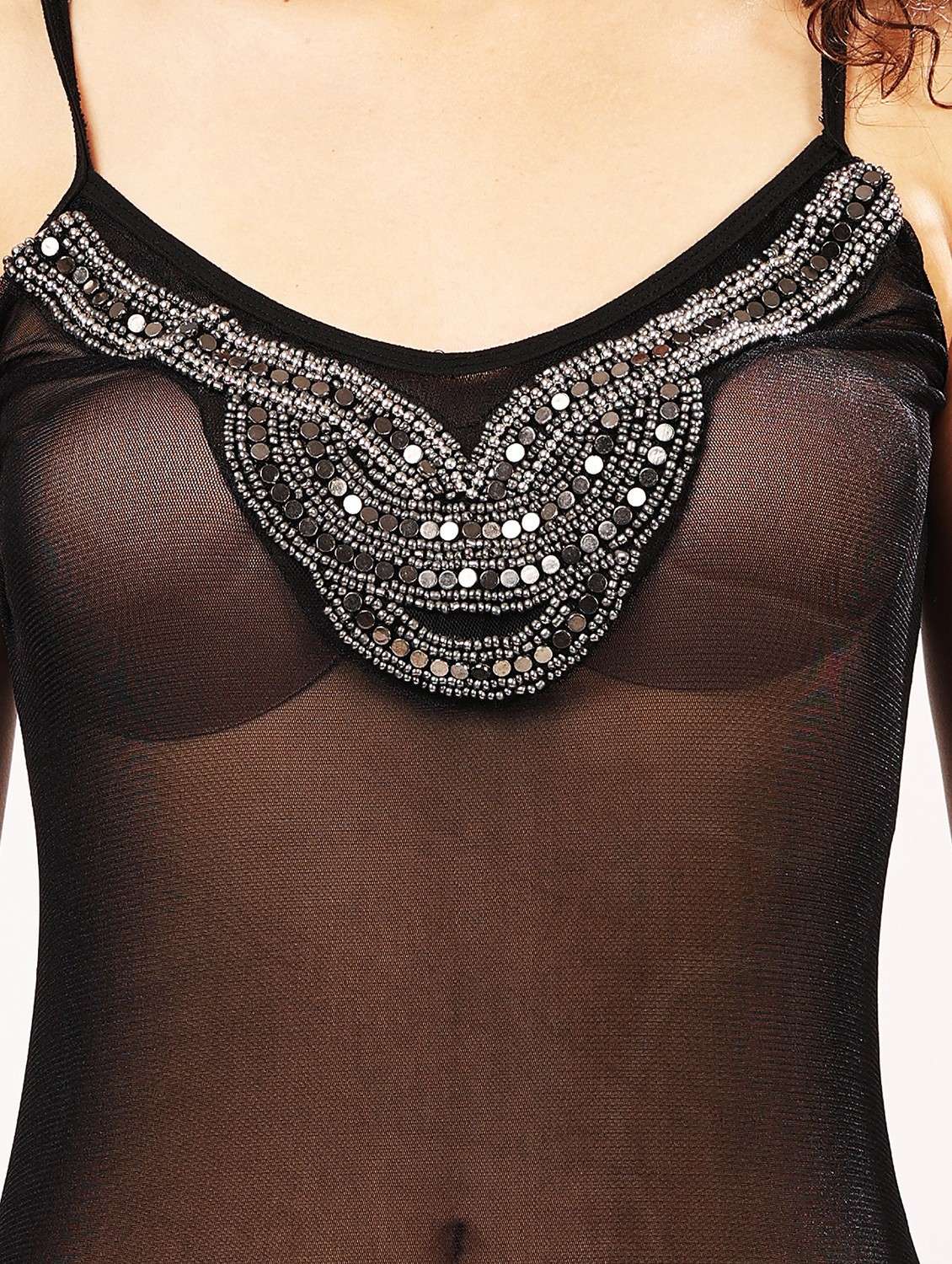 women black embellished shoulder strap babydoll set - 21958516 -  Standard Image - 3