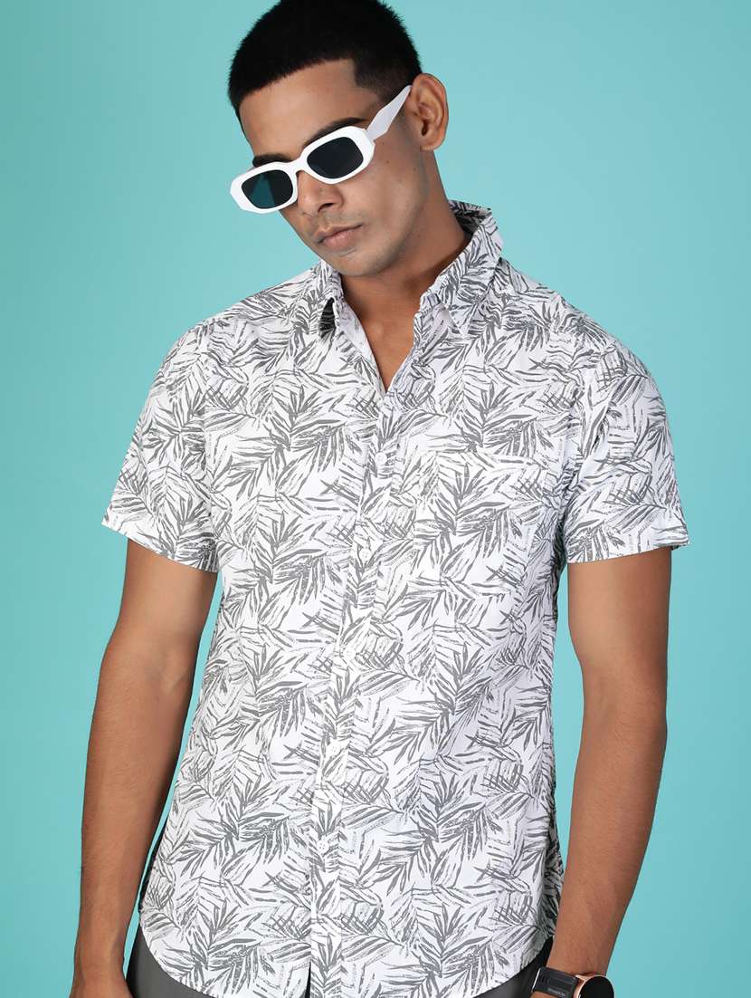 men printed short sleeve regular fit casual shirt