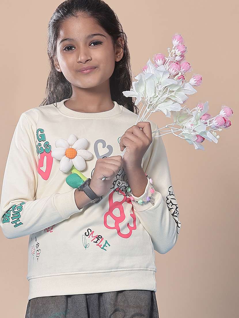 girls front print round neck sweatshirt 