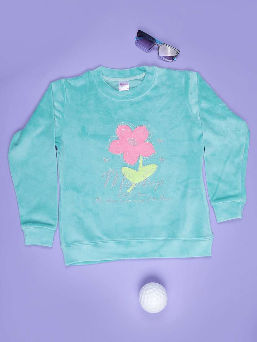 girls front print round neck sweatshirt 