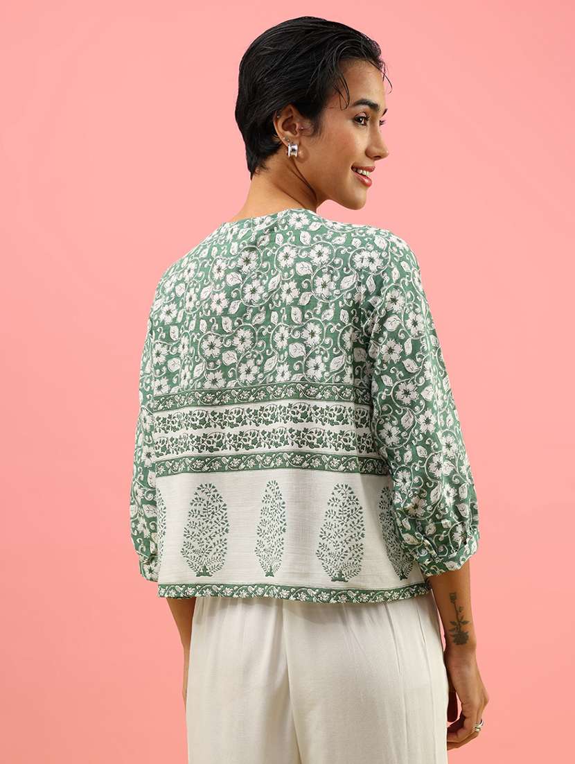 women printed three quarter sleeve top - 21958920 -  Standard Image - 3