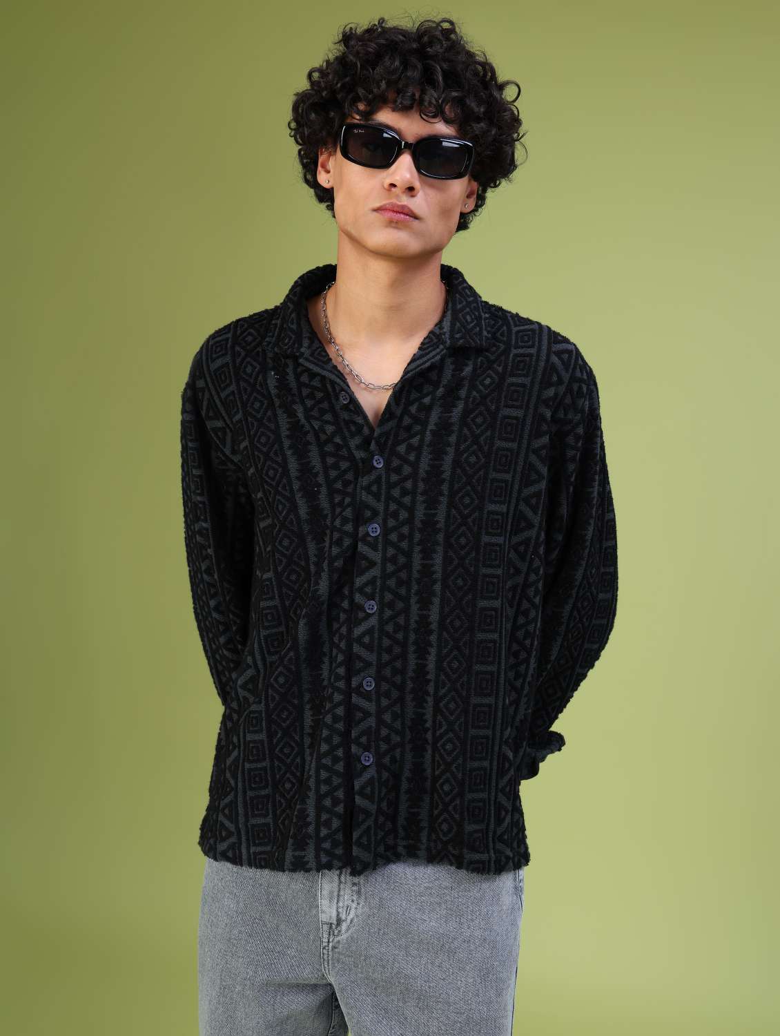 dark grey jacquard casual shirt - 21958940 - Zoom Image - 0