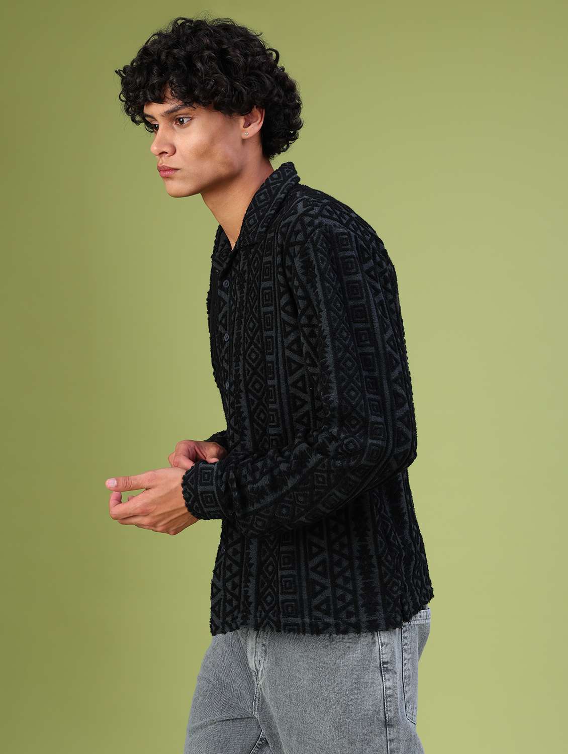 dark grey jacquard casual shirt - 21958940 - Standard Image - 5