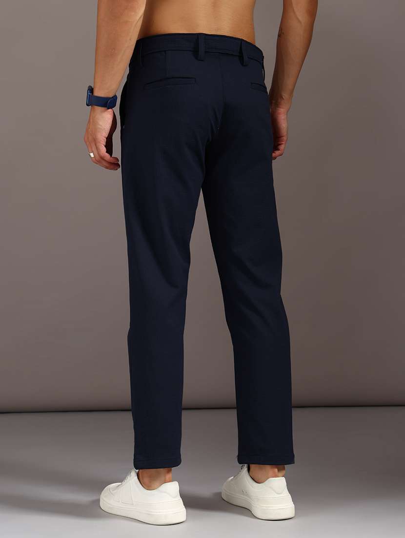 navy blue polyester blend flat front casual trousers - 21958982 -  Standard Image - 3