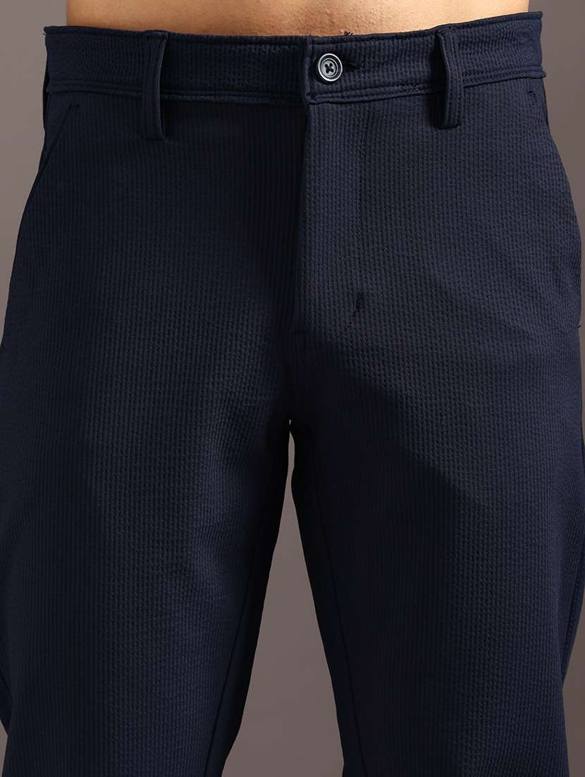 navy blue polyester blend flat front casual trousers - 21958982 -  Standard Image - 5