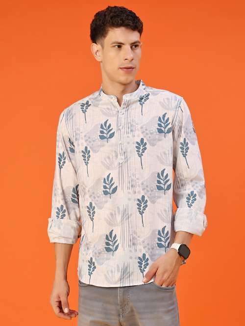 men printed mandarin neck long sleeve kurta - 21958993 -  Standard Image - 0