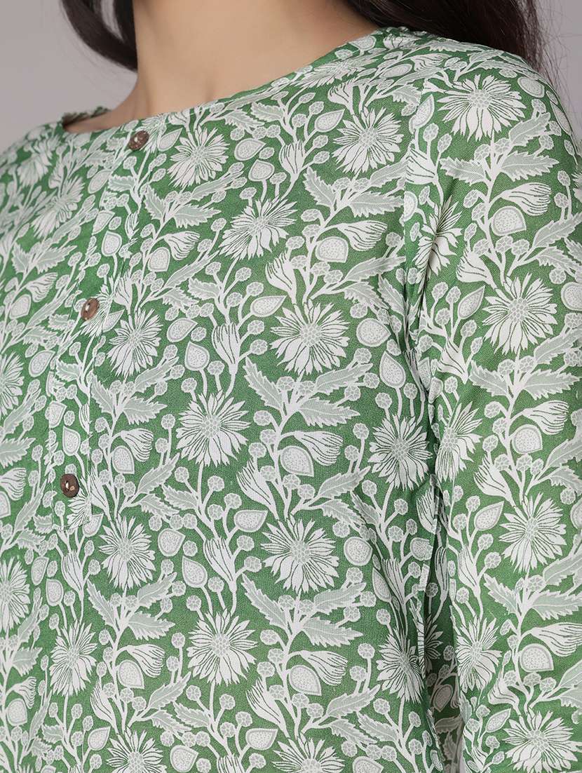 women floral printed three quarter sleeve straight kurta - 21959015 -  Standard Image - 5