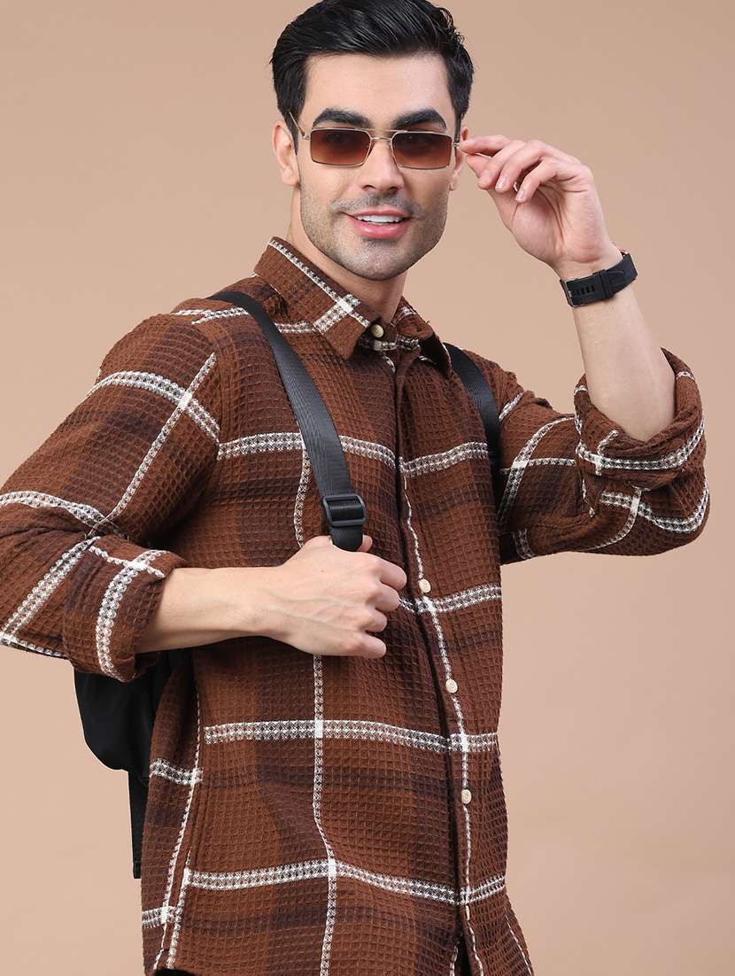men checkered long sleeve regular fit shacket