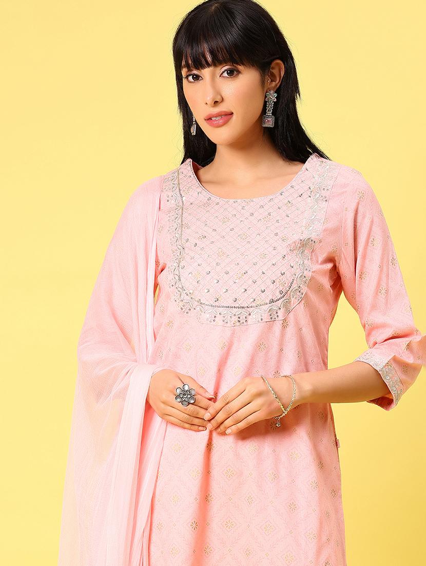 women three quarter sleeve kurta pant with dupatta set - 21959184 - Standard Image - 3