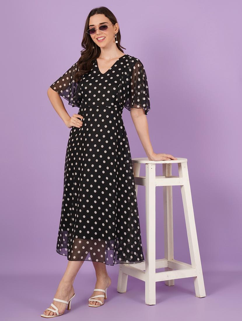 women polka doted batwing sleeve fit & flare dress - 21959244 -  Zoom Image - 0