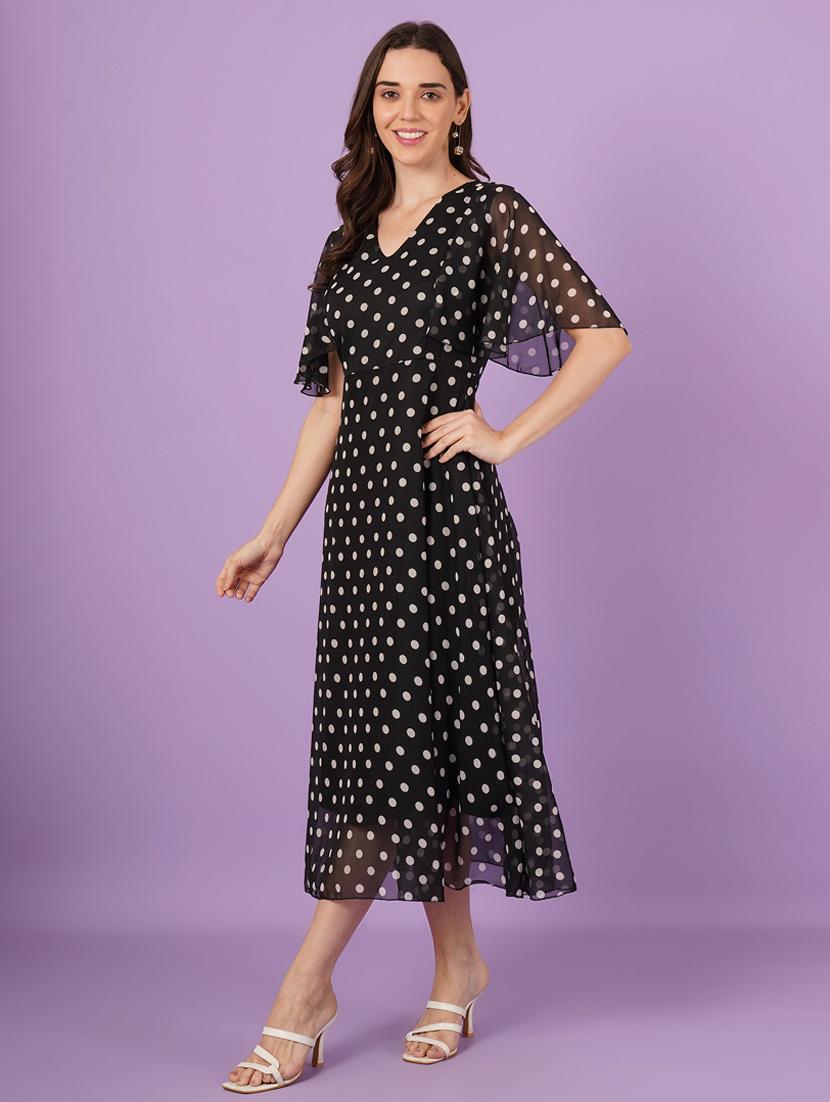 women polka doted batwing sleeve fit & flare dress - 21959244 - Standard Image - 3