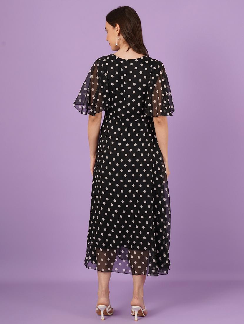 women polka doted batwing sleeve fit & flare dress - 21959244 - Standard Image - 5