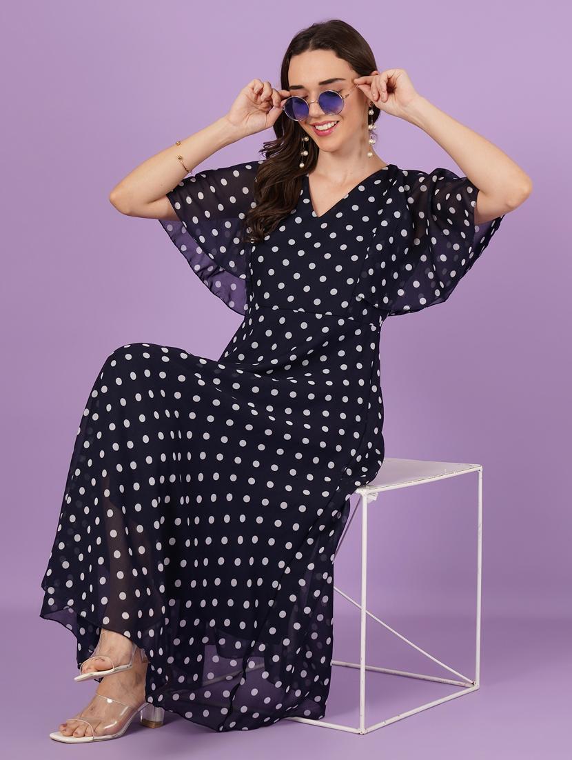 women polka doted batwing sleeve fit & flare dress - 21959245 - Zoom Image - 0