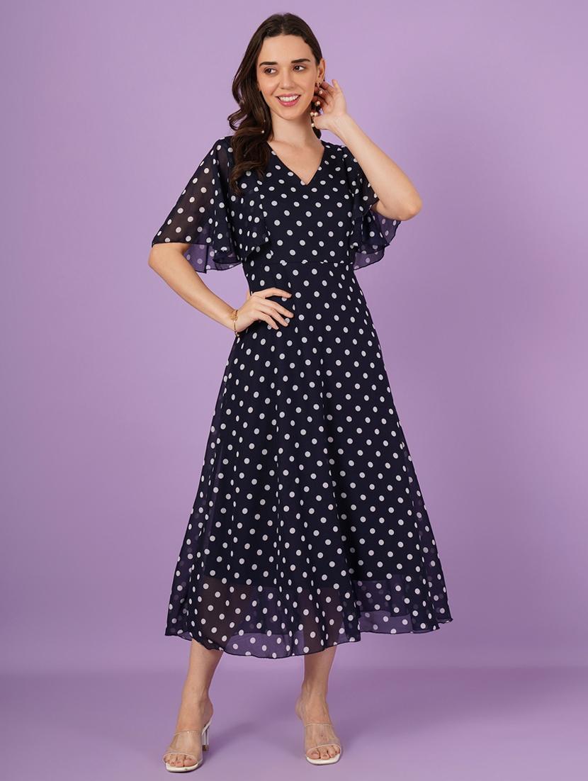 women polka doted batwing sleeve fit & flare dress - 21959245 - Standard Image - 5