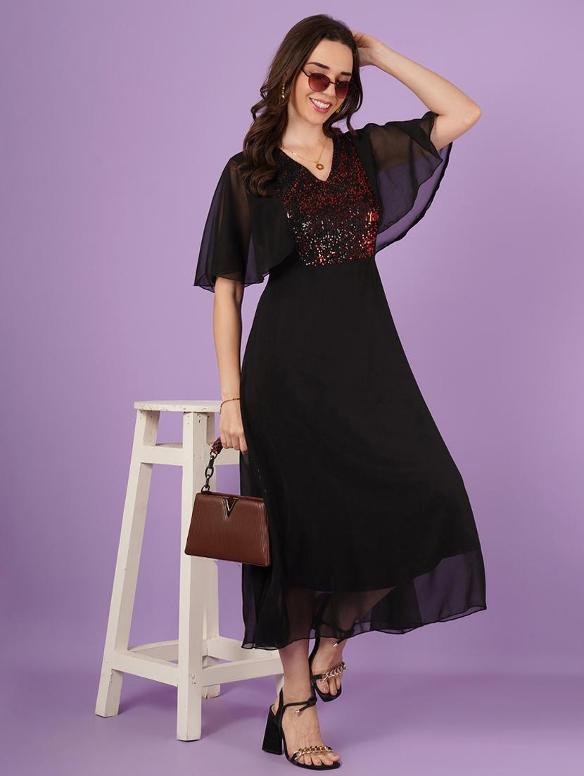 women embellished batwing sleeves fit & flare dress - 21959247 - Zoom Image - 0