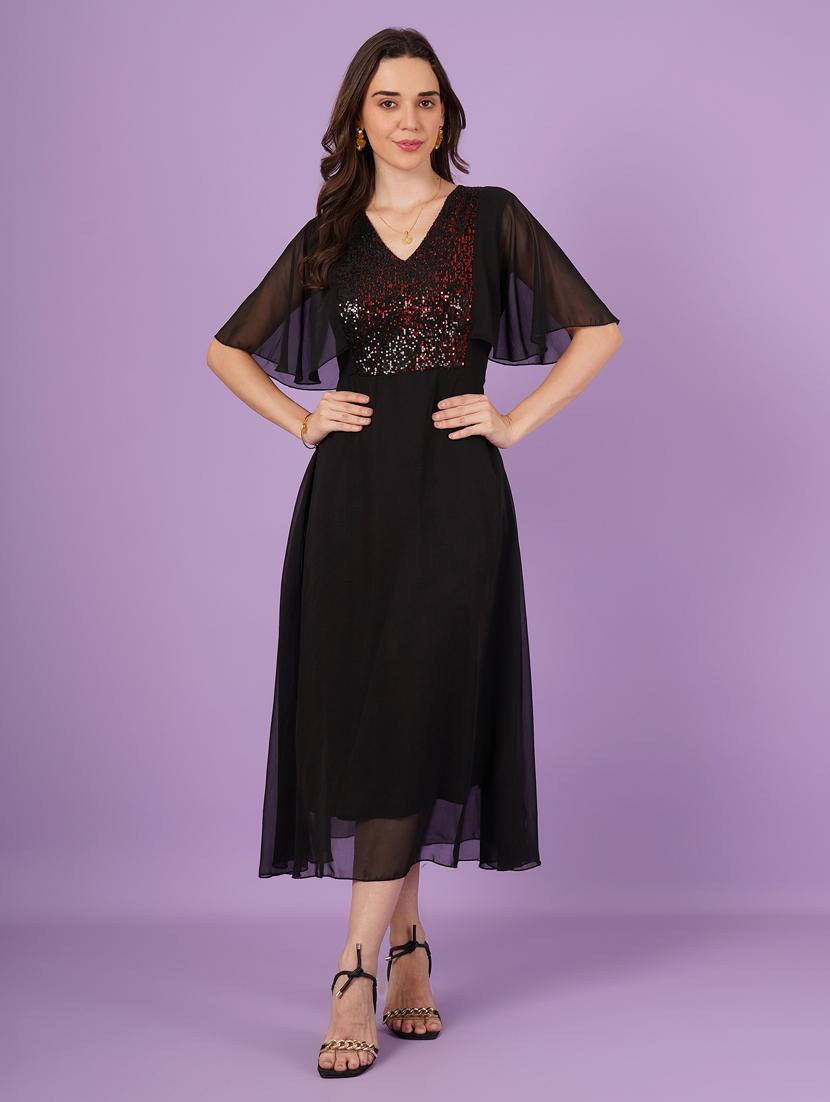 women embellished batwing sleeves fit & flare dress - 21959247 - Standard Image - 3