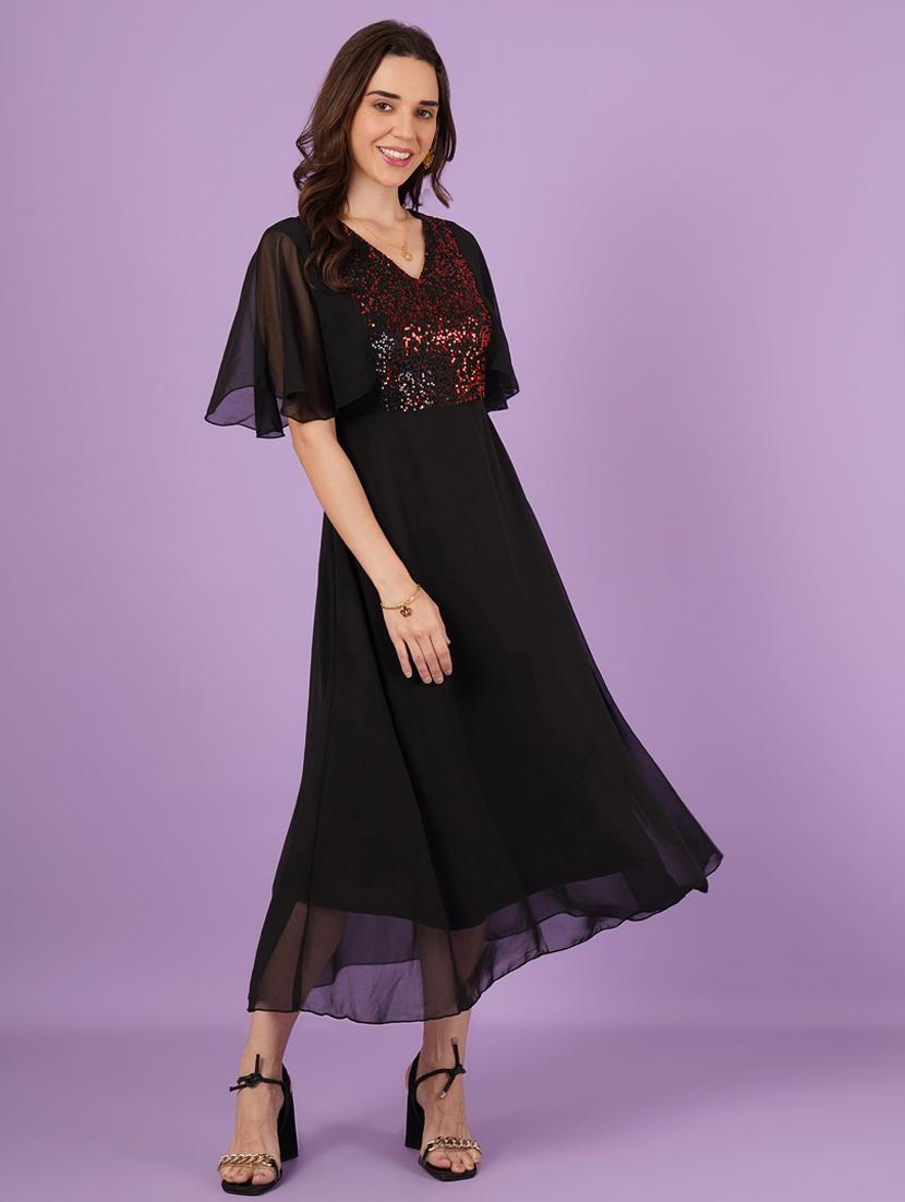 women embellished batwing sleeves fit & flare dress - 21959247 - Standard Image - 5