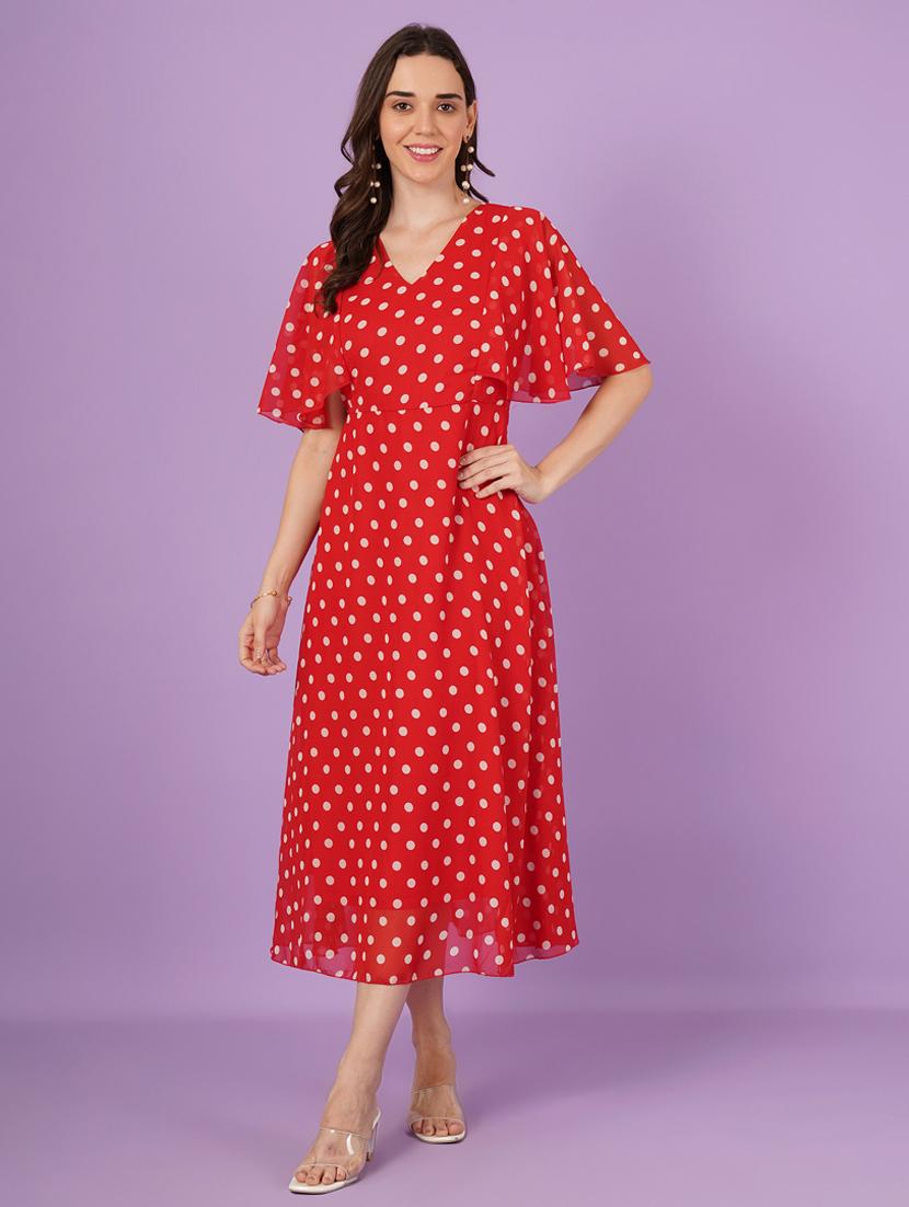 women polks doted batwing sleeves fit & flare dress - 21959249 - Standard Image - 5