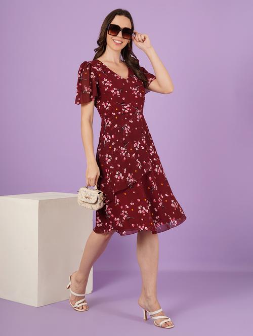 women floral print puff sleeve a-line dress - 21959250 - Standard Image - 0
