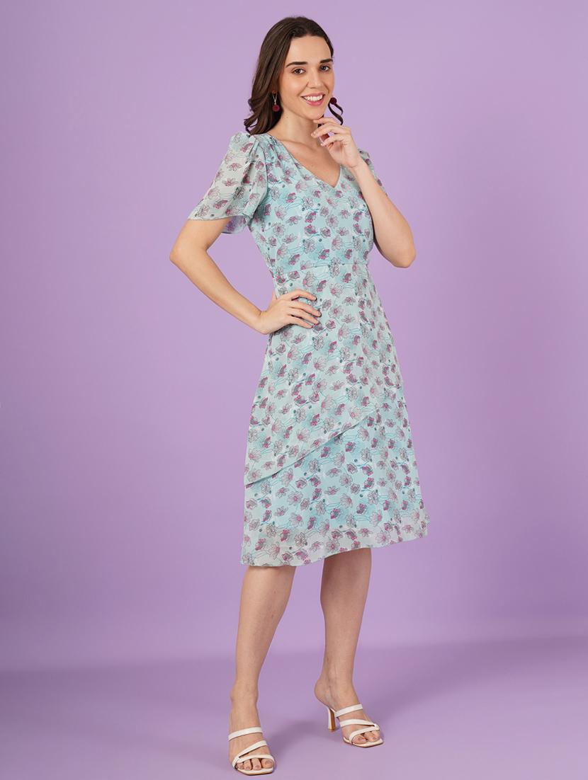 women floral print puff sleeve a-line dress - 21959251 - Standard Image - 3