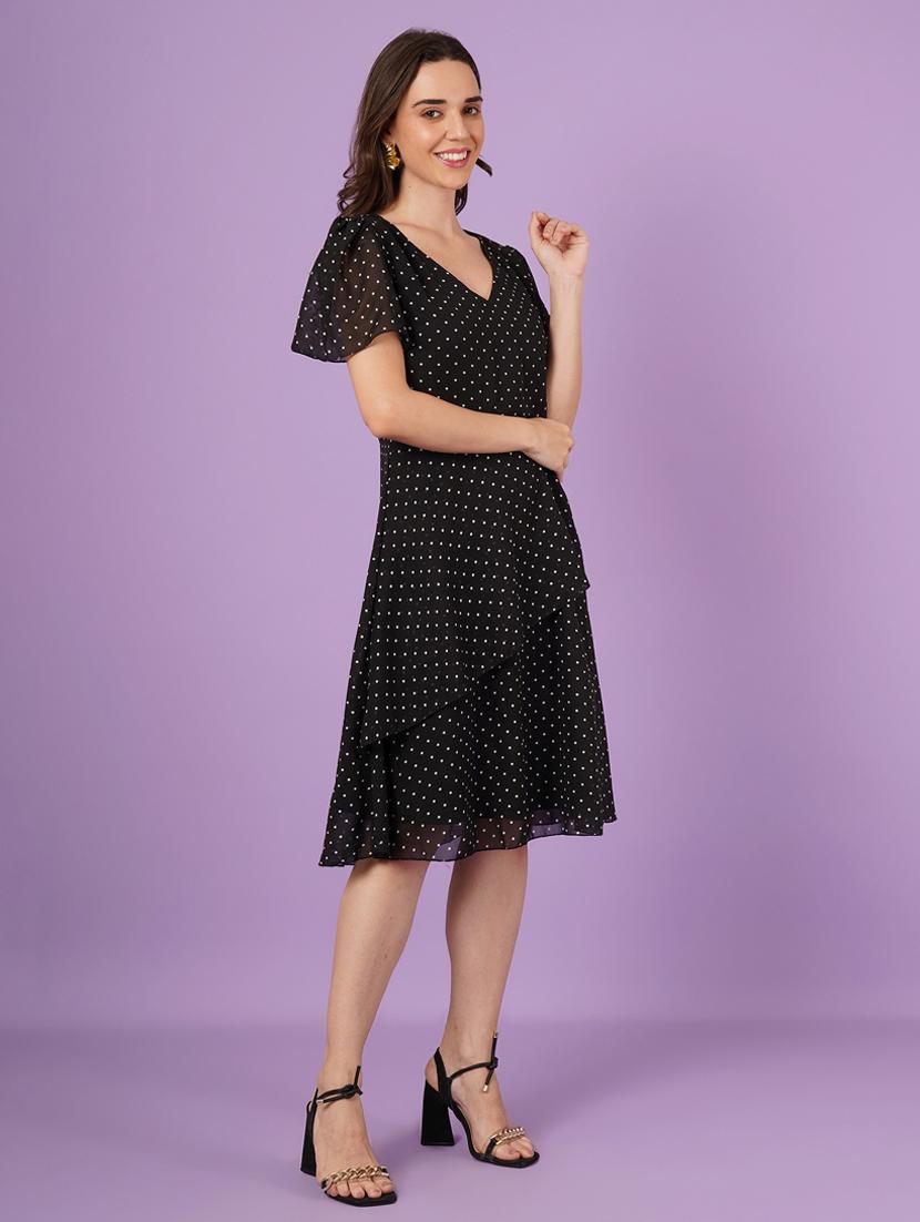 women polka doted puff sleeve a-line dress - 21959252 - Standard Image - 3