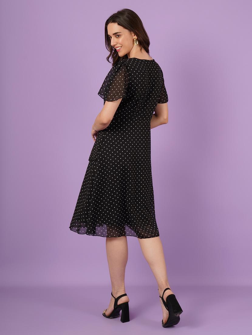 women polka doted puff sleeve a-line dress - 21959252 - Standard Image - 5
