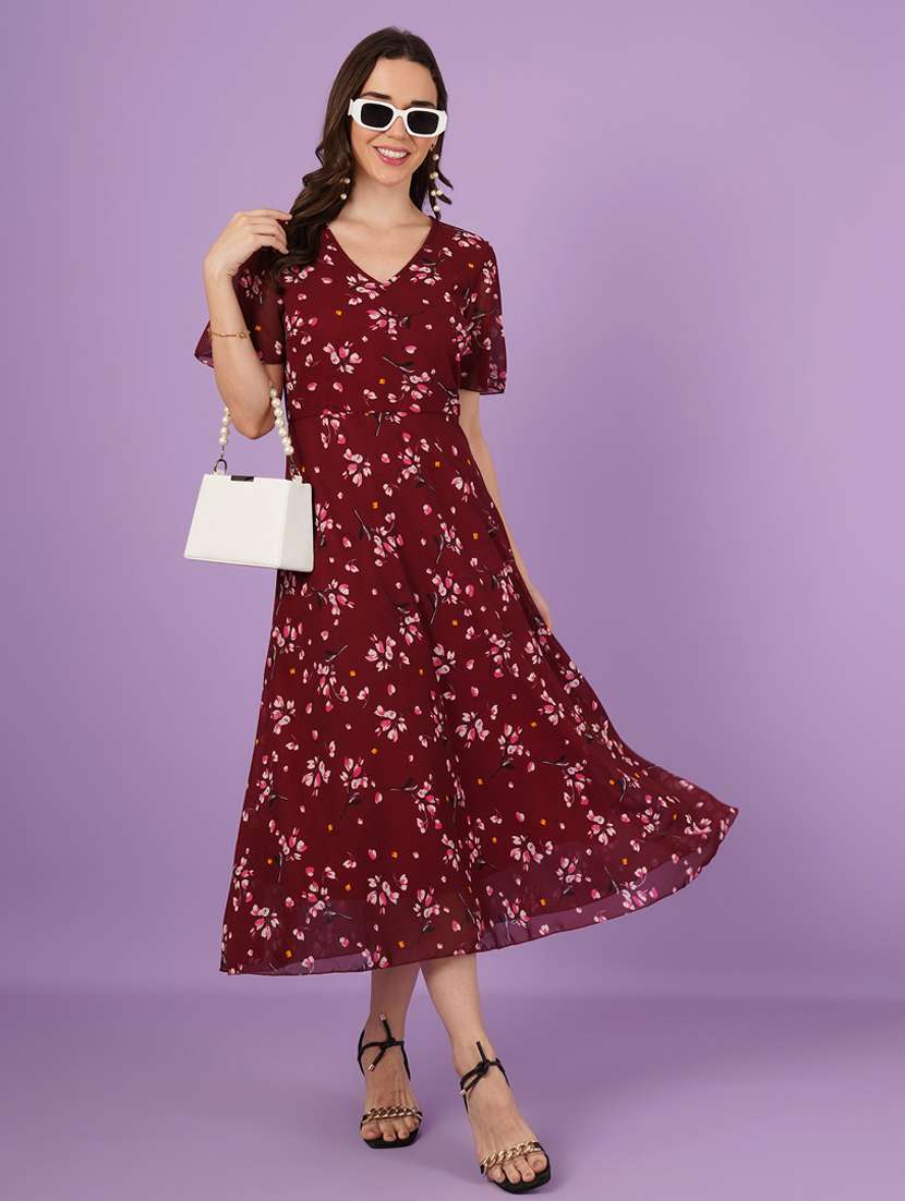 women floral print puff sleeve fit & flared dress - 21959257 - Zoom Image - 0