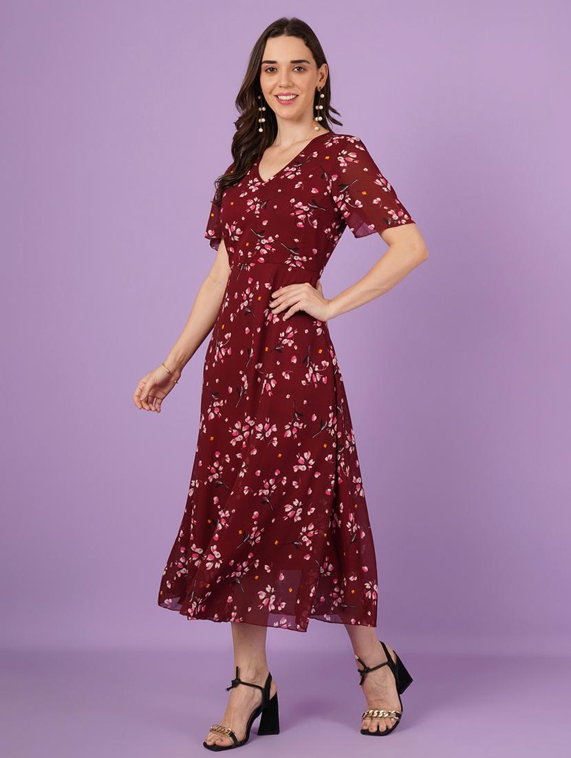 women floral print puff sleeve fit & flared dress - 21959257 - Standard Image - 3
