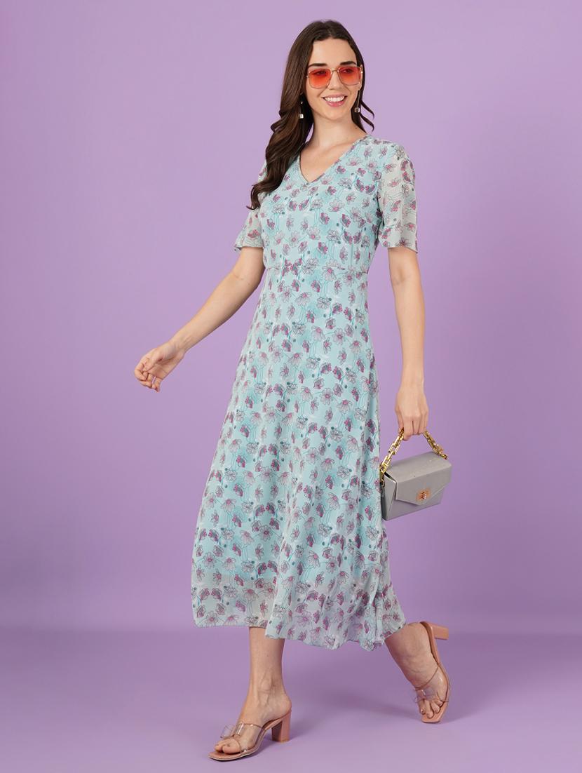 women floral print puff sleeves fit & flare dress - 21959258 -  Zoom Image - 0