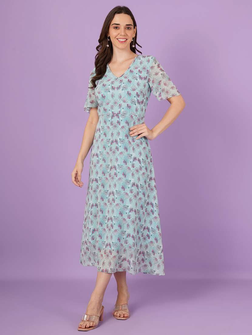 women floral print puff sleeves fit & flare dress - 21959258 - Standard Image - 5