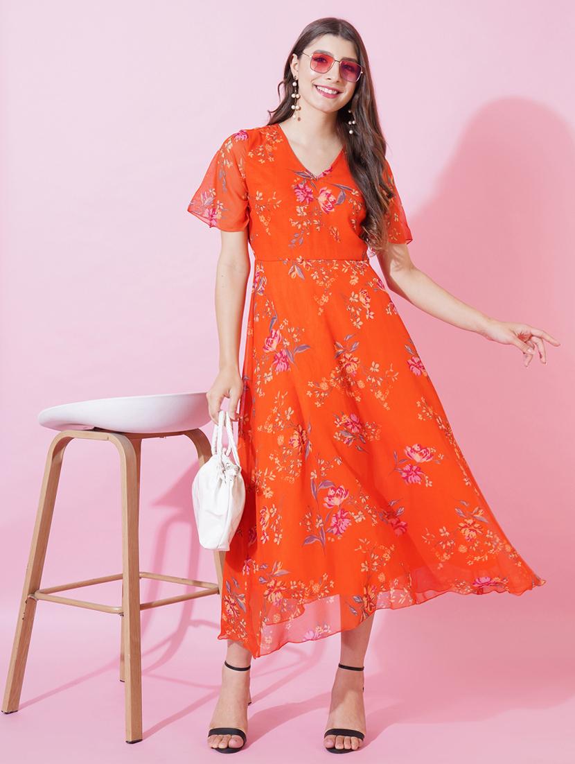 women floral print puff sleeves fit & flare dress - 21959267 - Zoom Image - 0
