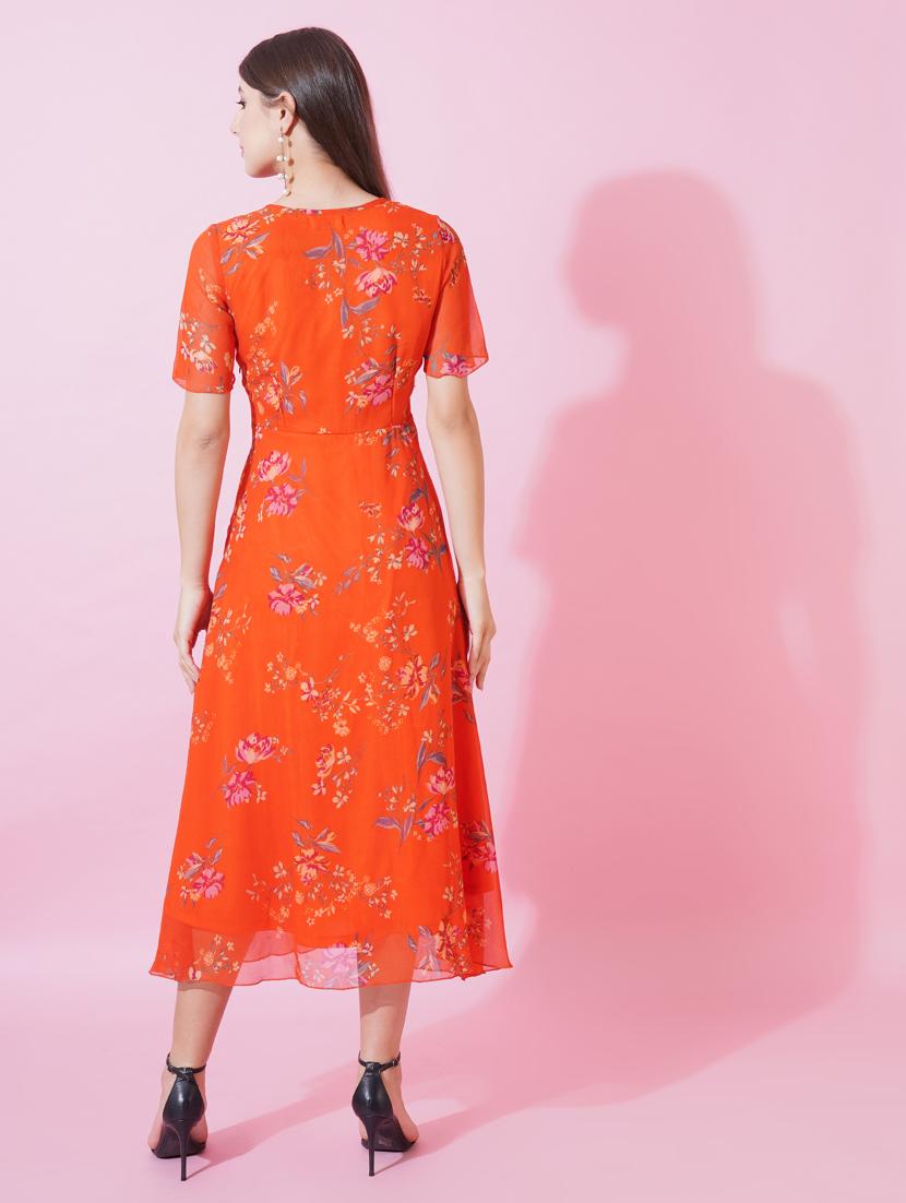 women floral print puff sleeves fit & flare dress - 21959267 - Standard Image - 5