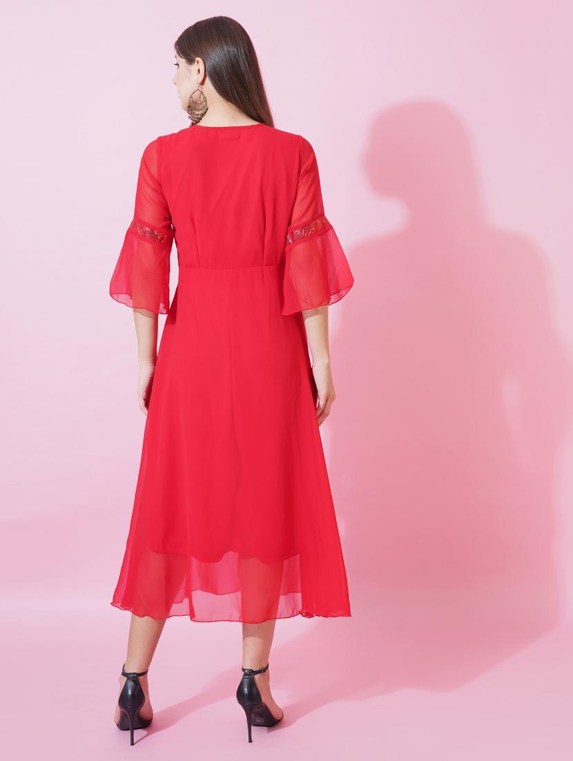 women sequined bell sleeve fit & flare dress - 21959268 - Standard Image - 5