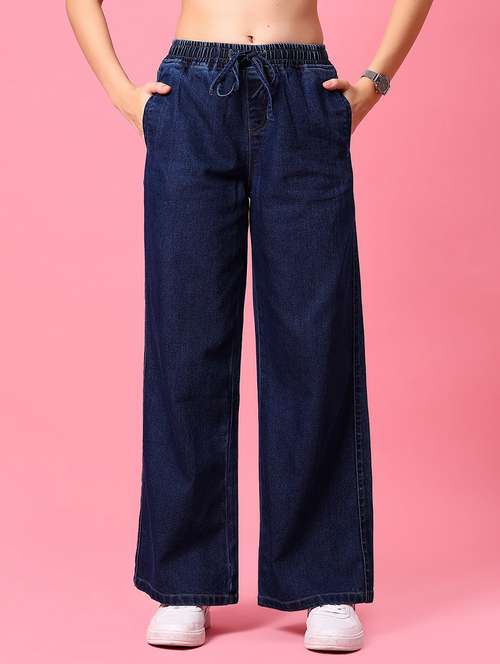 women solid mid rise wide leg jeans - 21959334 - Standard Image - 0