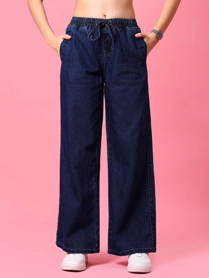 women solid mid rise wide leg jeans - 21959334 - Zoom Image - 0