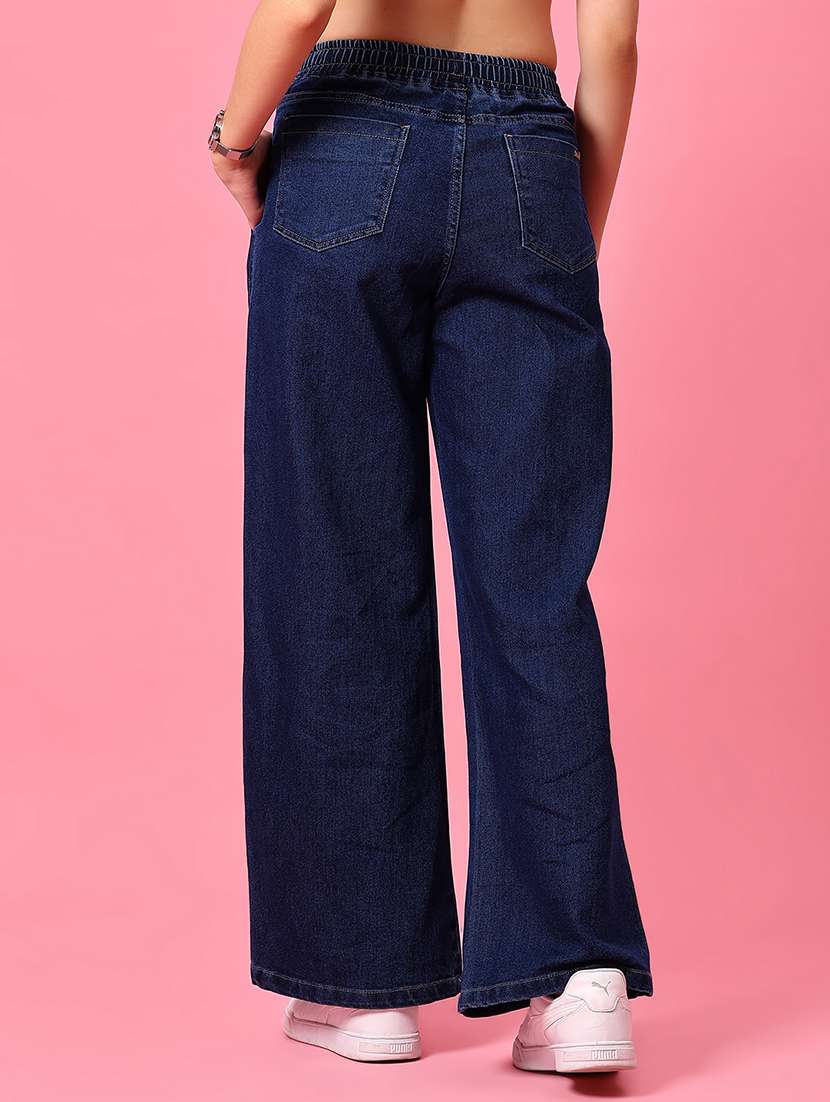women solid mid rise wide leg jeans - 21959334 - Standard Image - 3