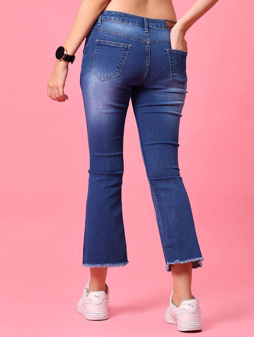 women blue solid mid rise bootcut jean - 21959336 - Standard Image - 3
