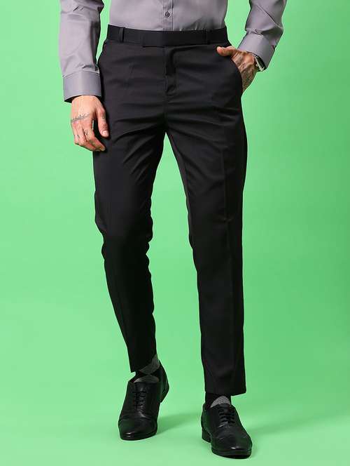 men solid mid rise regular fit formal trouser