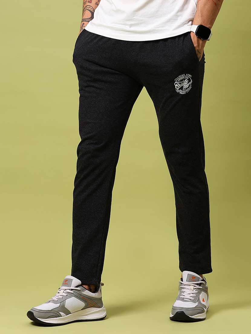 men solid mid rise full length track pant